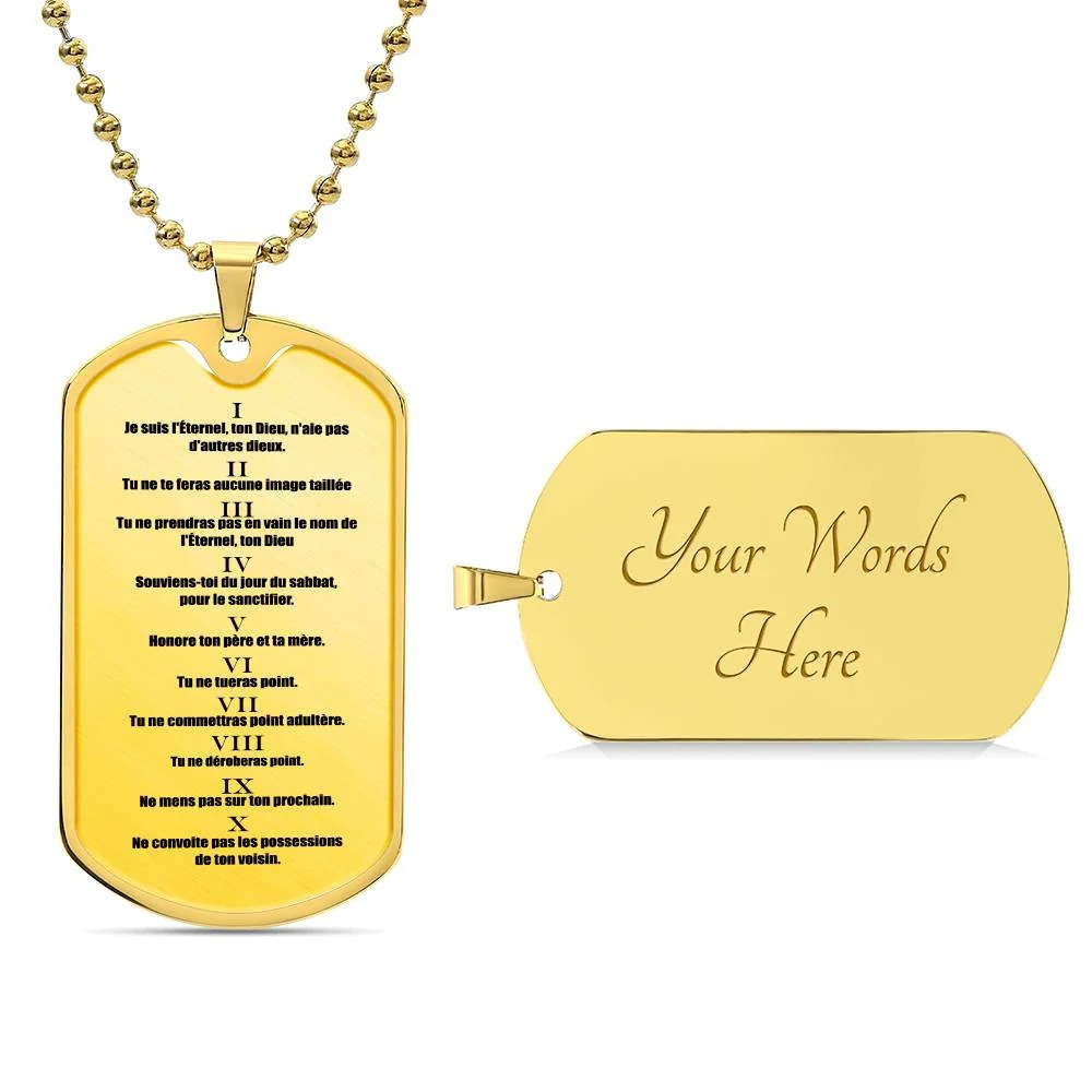 French 10 Commandments Necklace Personalized Engraved Gold Dog Tag Necklace Cus